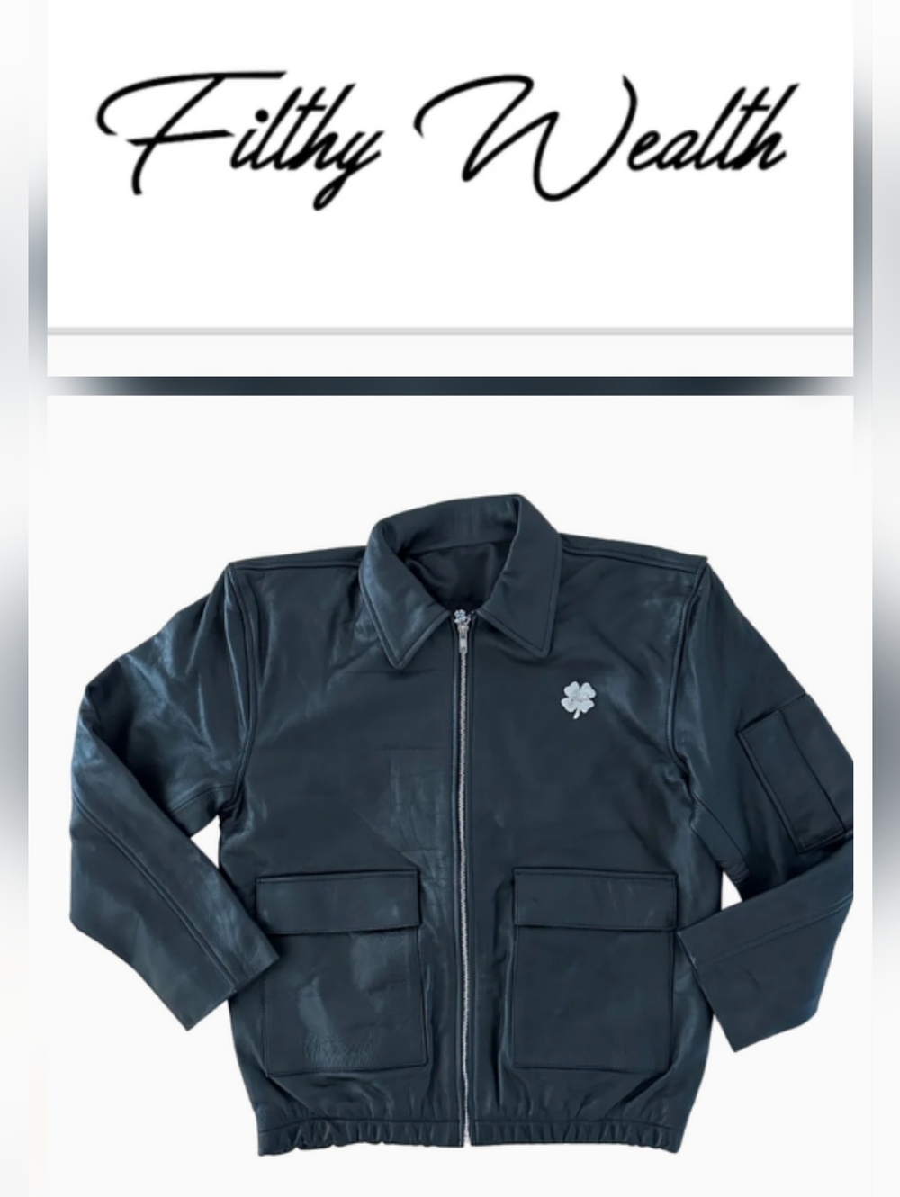 Filthy Wealth Leather Jacket Mens Size Small Bomber Motorcycle Lucky Clover Logo